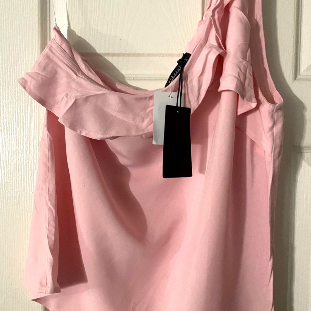 Gibson Look, One shoulder pink top, size XL